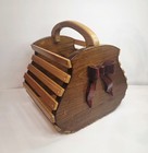 Vintage Wood Slats W bow Country Basket Sewing Caddy 1980 s 1990 s Cottage Style