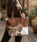 Handmade Cowhide Leather Tote Bag Hair On Hide Western Boho Shoulder Purse