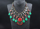 Vintage Afghan Alpaka Necklace  Colorful Enamel Tassels Costuming  Necklace 