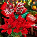 Floral Christmas House 7-stem Red Poinsettia Bushes With Glittered 40 Pack Bulk