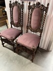 Antique Victorian Jacobean English Oak Circa 1860 Carved Set Of 2 Chairs Cherub