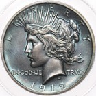 1919  1 Anacs Au58 Daniel Carr Peace Silver Dollar Toned Broken Sword Overstruck