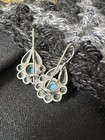 Vintage Native American Sterling Silver Blue Turquoise Dangle Drop Hook Earrings
