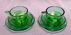 Vtg Akro Agate Stipple Band Green Childs Toy 2-tea Cup saucers  Dinner Plates