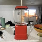 Antique Red Metal   Glass Gumball Machine W 1 Cent Coin Mechanism Thank You Flap