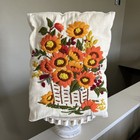 Set Of 2 Vintage Fall Autumn Crewel Embroidered Flower Wagon Basket Pillows