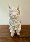 Llama Figurine 5    Sweet Face With Rug On Its Back    Bell Around Neck   White