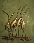 Crane Quintet Wall Art Sculpture Metal Heron Bird Gold Bronze Coastal Wildlife