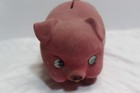 Vintage Mcm Flocked Fuzzy Piggy Bank Pink  Flower Power Side Eyes Japan