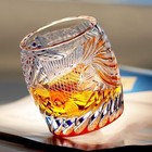 270ml 9oz Rock Whisky Glass Hand Carved Edo Kiriko Glass Vivid Gold Fish Pattern