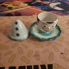 Vintage Italian Egg Cup Attached Saucer Marked Italy Clown Face With Hat 1940-50