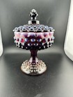 Fenton Plum Opalescent Hobnail Covered Compote Candy Dish Approx 8 25    Gorgeous