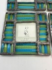 Set Of 4 Vintage Leaded Glass Photo Drink Coasters With Holder Blue Green