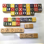 Vtg Lot Of 49 Wooden Alphabet numbers symbols 1 25  Blocks Children Fun To Learn