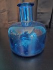 Vintage Hand Blown Blue Glass Bottle Vase Fleur De Lis Embossed Cobalt Art Glass