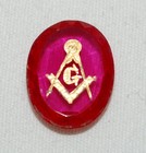 Masonic Red Oval Stone With Etched Square   Compasses Symbol  2 Grams