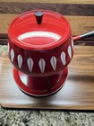 Cathrineholm Red Enamel Fondue Pot Set With Lid  Stand  Plate - Used