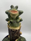Frog Garden Statue Resin Welcome Sign Tall 16    Toadstools Logs Stacked Outdoor