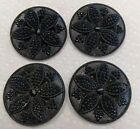 Antique 1800 s Lacy Black Glass Large Buttons Matching Set Of 4 