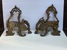 Vintage French Pair Of Heavy Ornate Brass Rococo Style Fire Dogs retro Fireplace