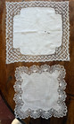 Antique Textile - 2 Small Handkerchiefs Edged With Bobbin Lace - Late 19th   