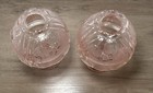 2 Vintage Pink Floral Indiana Tiara Art Glass Fairy Lamp Light Candle Holder
