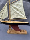 Wooden Sailboat Model Ship With Canvas Sails And Display Stand 8 5   l X 10   tall