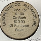 Olson Tire Co Alliance Ne Wooden Nickel Token  one Wooden Buck   1 On  10