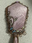 Vintage 11    Decorative Lilac Upholstered  Rhinestone Boudoir Vanity Hand Mirror