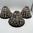 Set Of 3 Vintage Tiffany-style Stained Glass Lamp Bell Jeweled Shade 8 5   w