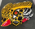 Vintage Cat Mexican Folk Art Carved Wood Leopard Painted Cultural Art Skull