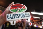 Rare 1950s Galveston Beach Texas Stamped Painted Metal Topper Sign Gas Oil Swim