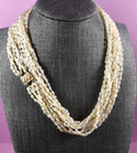 14k Yellow Gold Fancy Clasp 6 Strand Creamy Natural Pearl Timeless Necklace 32 