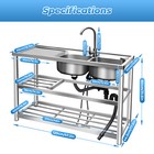 Free Standing Stainless-steel Double Bowl Kitchen Utility Sink Set W  Prep Table