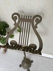 Vintage Brass Sheet Music Stand Ornate Adjustable Lyre Harp Shape Footed Read