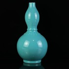A Pair Chinese Turquoise Green Glaze Porcelain Handmade Exquisite Gourd Vases 60
