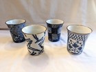 Vintage Kutani Touzan Japan Blue White Tea Sake Cups Set 4 Gold Rim