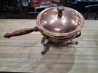 Vintage Copper Chafing Dish With Wooden Handle And Stand