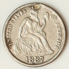 1887 Love Token Seated Liberty Dime - Engraved Hj  Chain Hole - Lt20