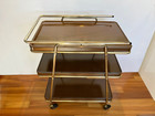 Vintage Cosco Mid Century 3 Tier Metal Rolling Bar Trolley Cart Wood Grain