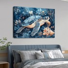 Turtle Artwork Decor Home Ocean Wall Art  Floral Background  Sea Life Painting