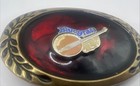 Vintage Bluegrass Belt Buckle Brass 3d Bango Red Enamel Inlay Blue Script Rare