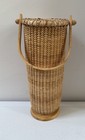 Tall Nantucket Basket With Wood Bottom   Swing Handle
