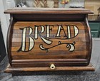 Vintage Mcm Roll Top Bread Box Top Storage Primitive Rustic Farmhouse Dark Wood