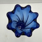 Vtg Mcm Cobalt Blue 8 Finger Swung Stretch Glass Vase 8 3 4   tall Beautiful