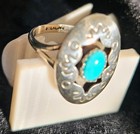 Vintage 1970 s Navajo Sterling Silver And Turquoise Ring Size 7 And 1 2