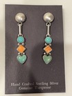 Vintage Navajo Sterling Silver Natural Multi Stone Dangle Earrings Signed L c 