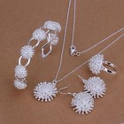 925 Sterling Silver Bridal Jewelry Set Necklace Earrings Ring Bracelet For Women