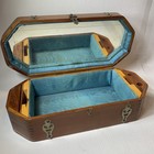 Vintage Mcgraw Box Co Wood Jewelry Trinket Makeup Box Metal Strap Chest Dovetail