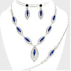 Blue Necklace Crystal Rhinestone Formal Pageant Wedding Jewelry Earring Set